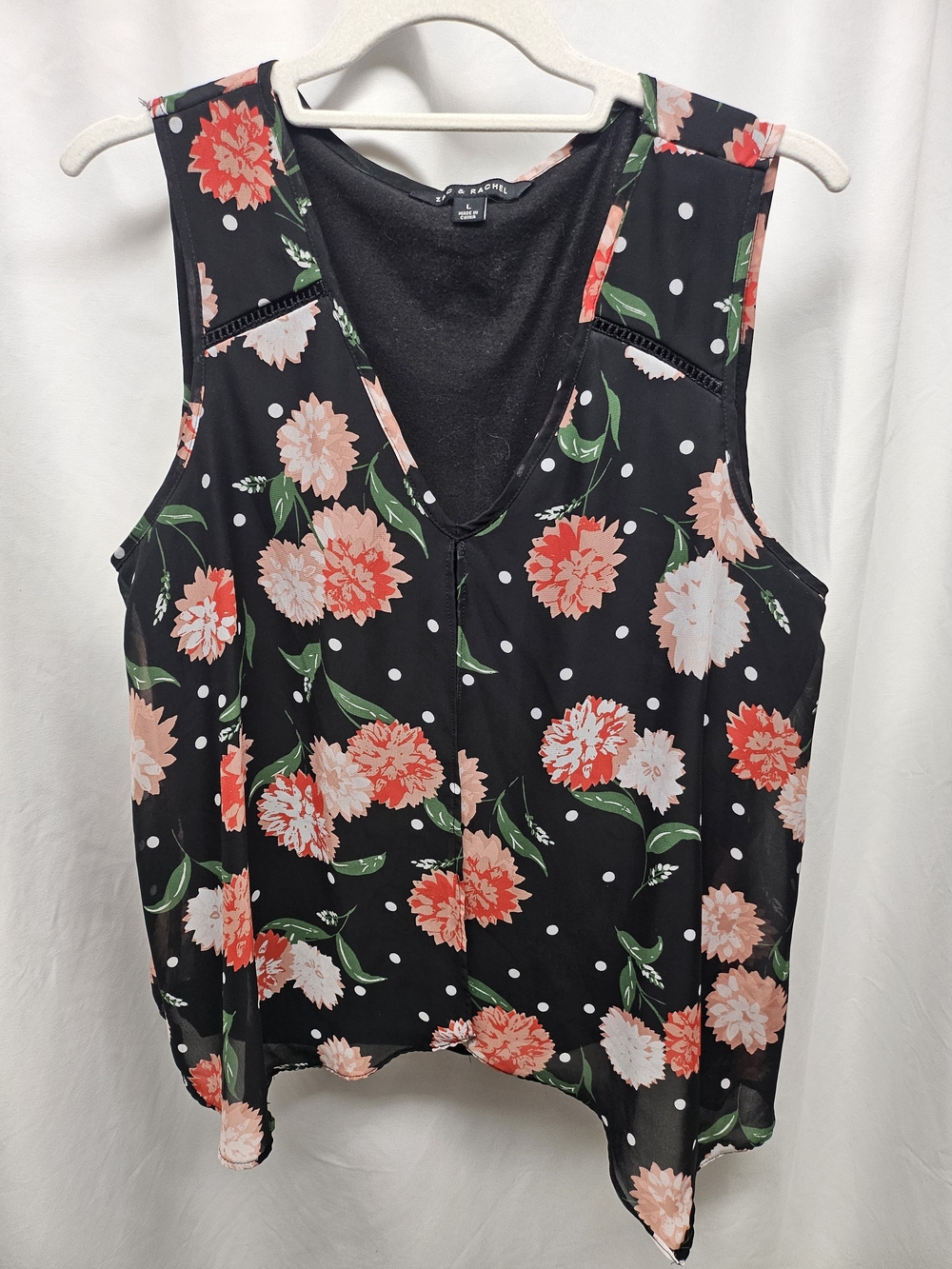 Black Floral Sleeveless V-Neck Top